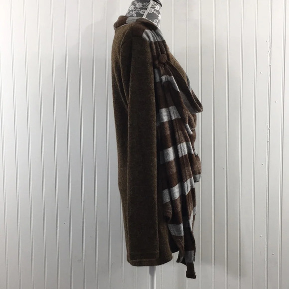 A'reve Brown Gray Striped Knit Cowl Neck Sweater Womens Medium Modcloth Cardigan - Picture 4 of 12